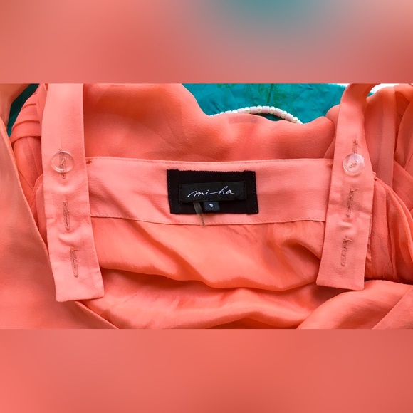 Vibrant peach silk shift-dress, unique detail, size small, NWOT. Light&relaxed - Picture 9 of 13